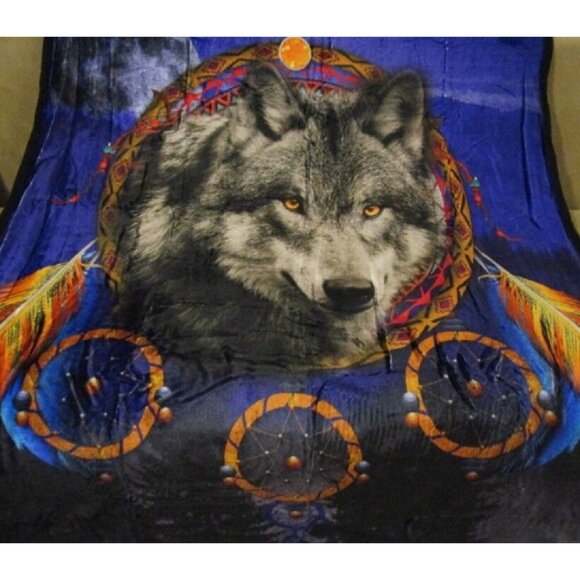 New Purple Wolf Dream Catcher Plush Fleece Throw Gift Blanket Sherpa SOFT Wolves - Picture 3 of 6